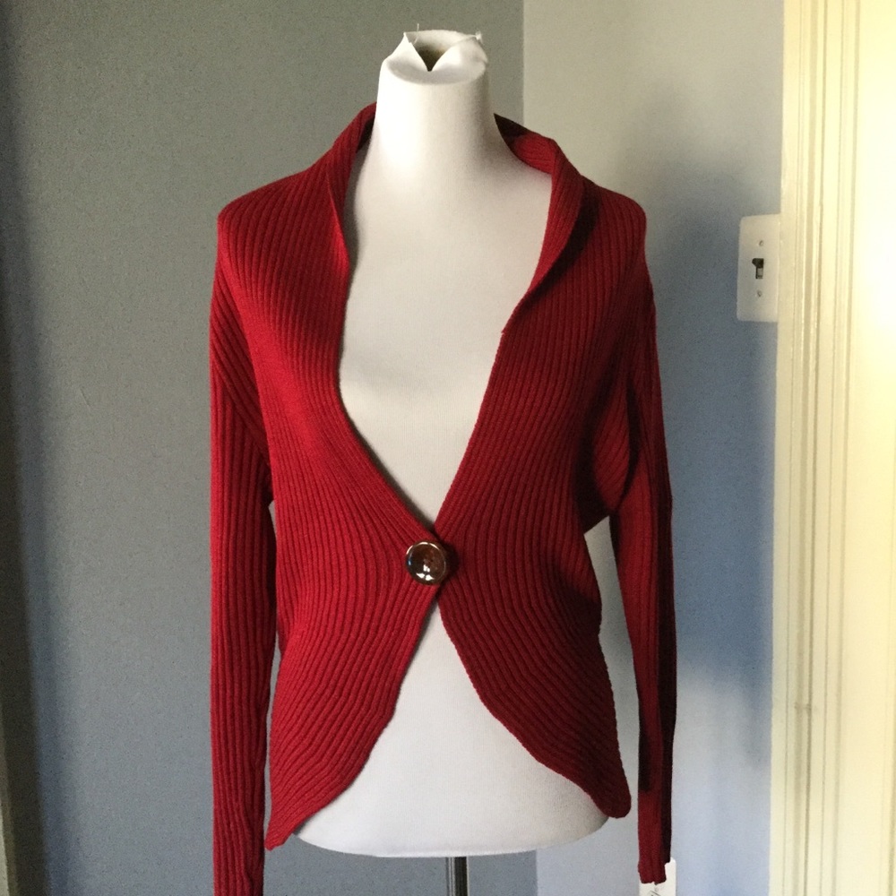 Bold red one-button sweater by Talbots